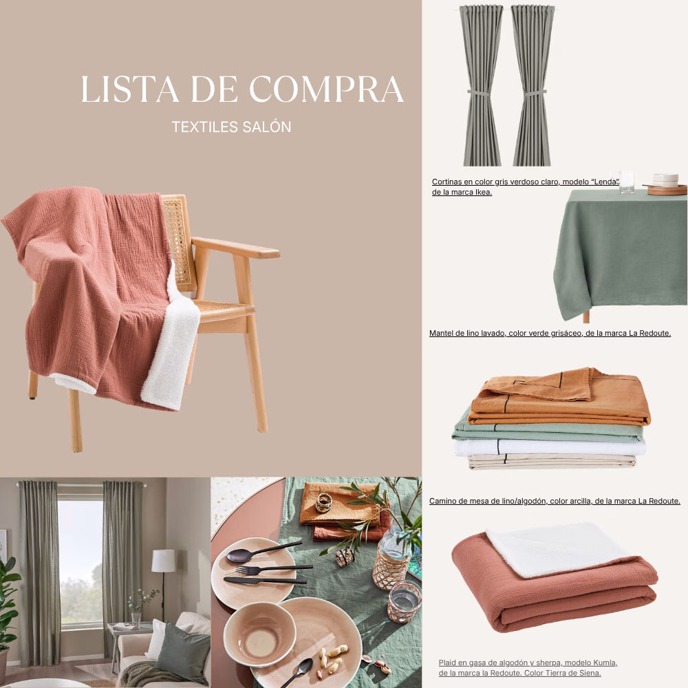 Lista de compra con enlaces directos de un proyecto de interiorismo en Granada