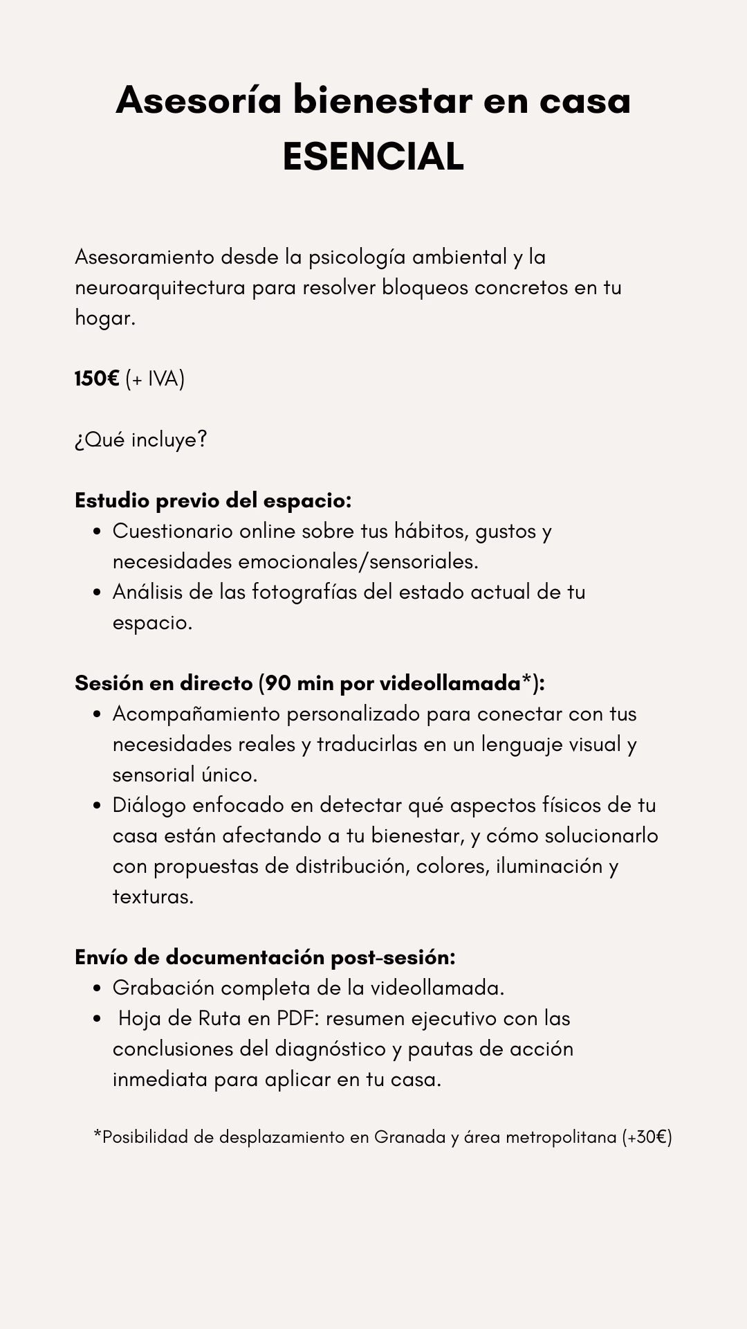 Servicio de Asesoría de bienestar en casa ensencial online y en Granada